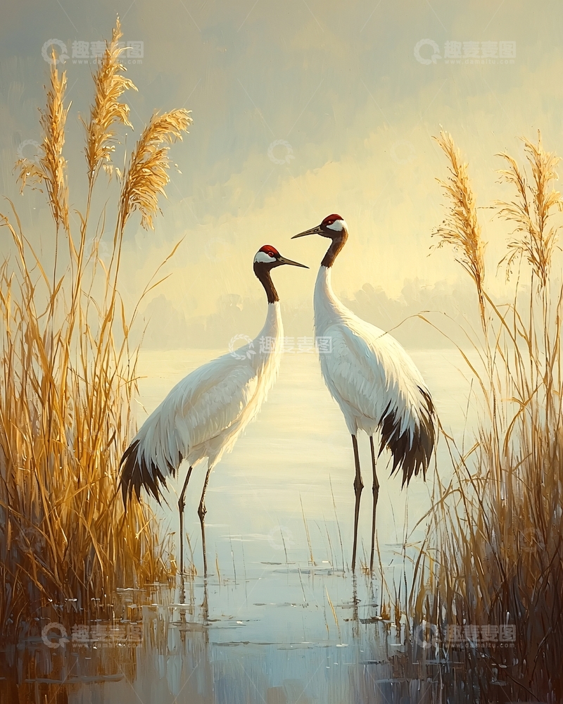 高清大图下载【趣麦麦图】丹顶鹤水墨画