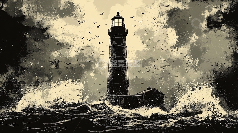 高清大图下载【趣麦麦图】暴风雨中的灯塔