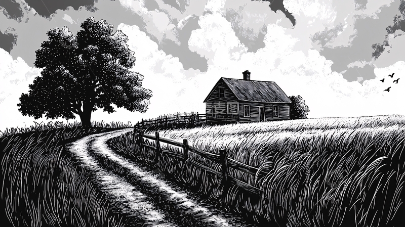 高清大图下载【趣麦麦图】黑白乡村风景
