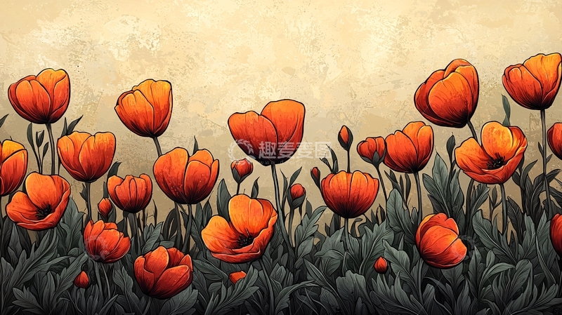 高清大图下载【趣麦麦图】暖色调罂粟花田