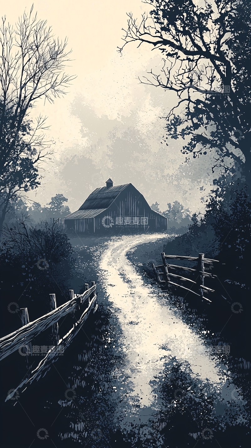 高清大图下载【趣麦麦图】乡村小路旁的古老谷仓