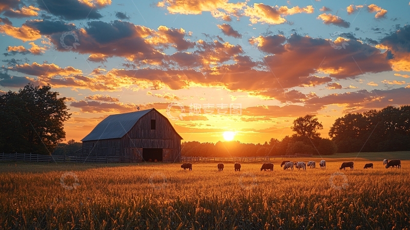 高清大图下载【趣麦麦图】日落农场风景