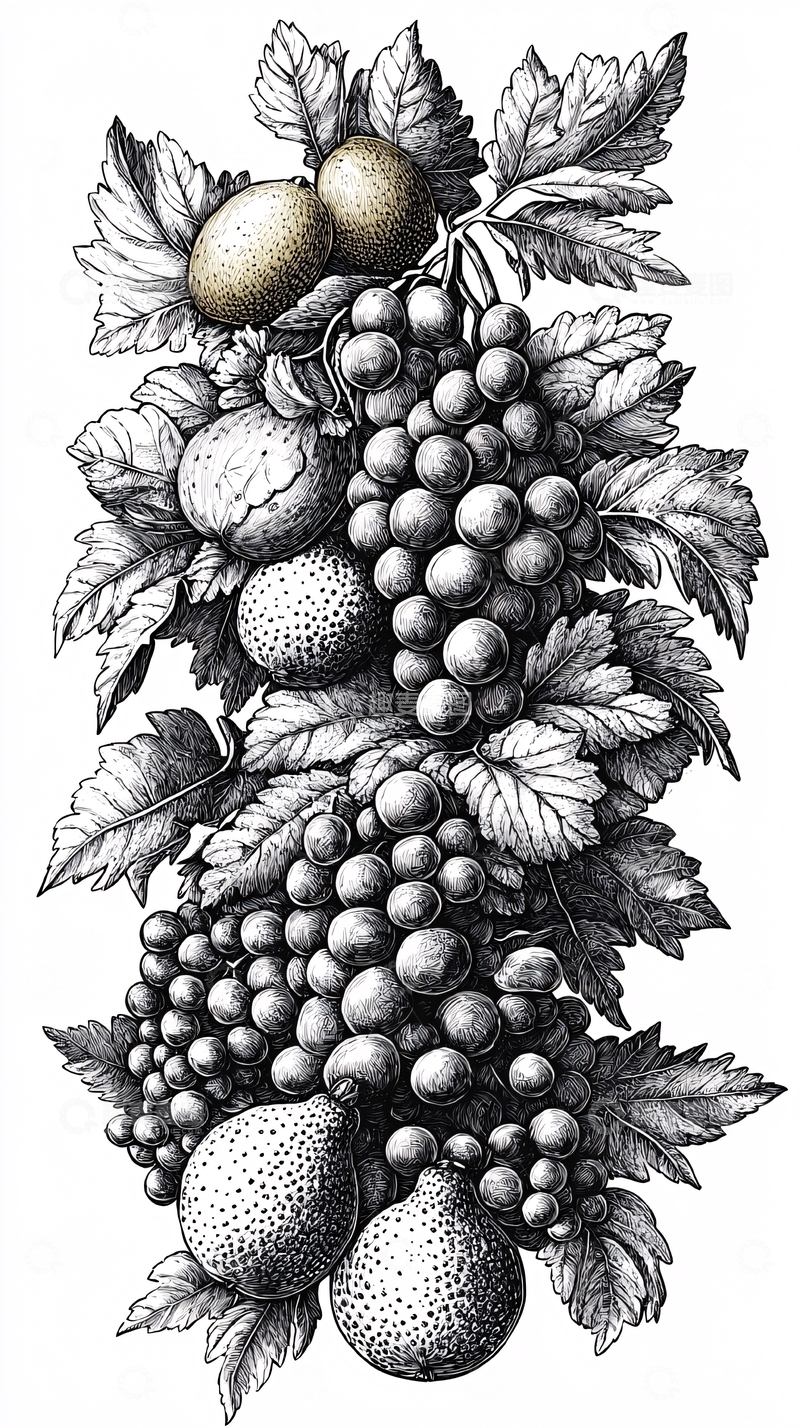 高清大图下载【趣麦麦图】黑白水果图画