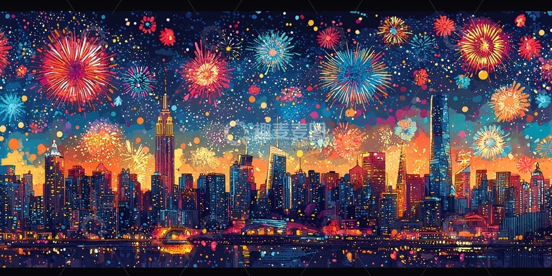高清大图下载【趣麦麦图】绚丽烟火城市夜景
