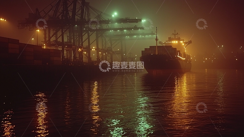 高清大图下载【趣麦麦图】雾夜港口