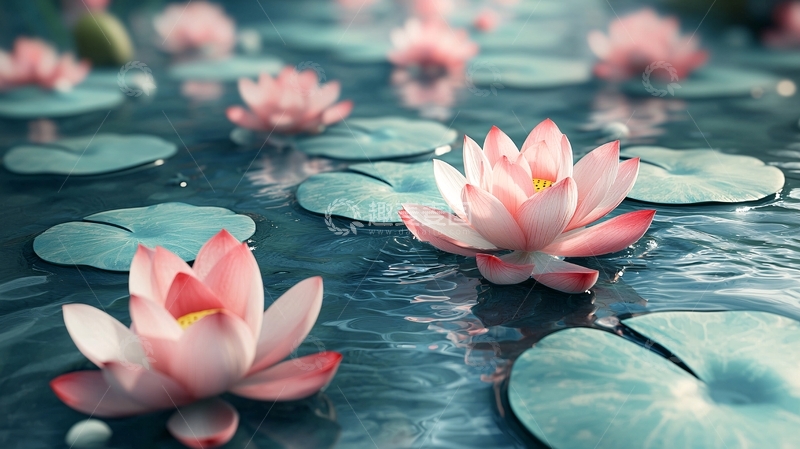 高清大图下载【趣麦麦图】粉色睡莲水面