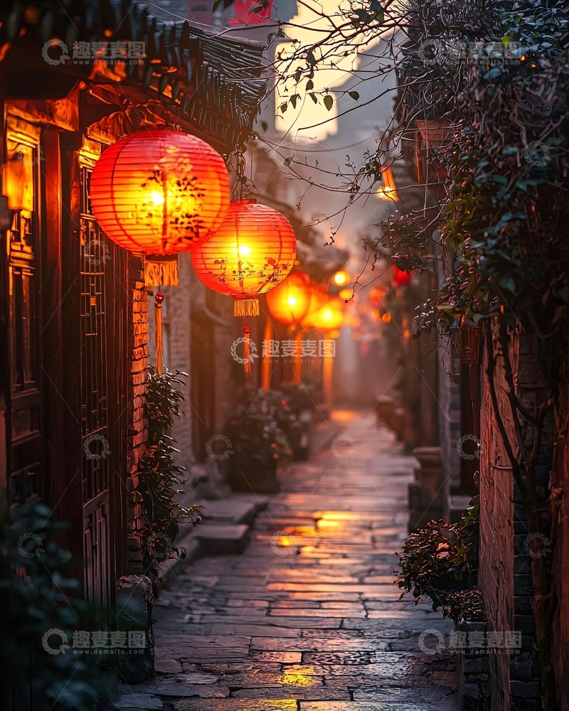 高清大图下载【趣麦麦图】古镇夜景