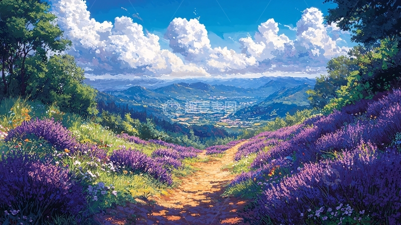 高清大图下载【趣麦麦图】薰衣草田园小路