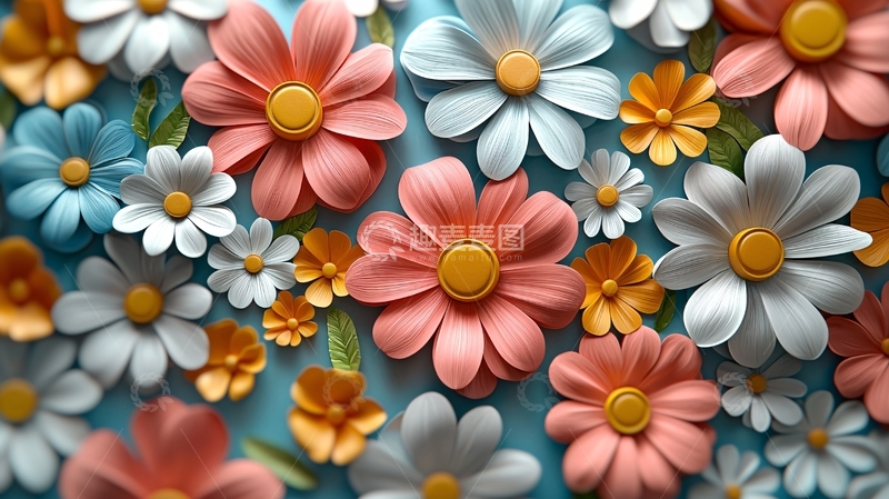 高清大图下载【趣麦麦图】彩色立体雏菊花朵背景