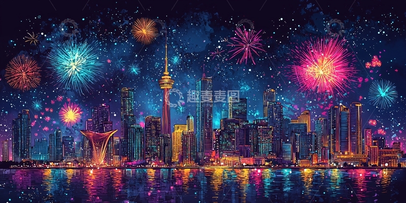 高清大图下载【趣麦麦图】-夜景城市烟花