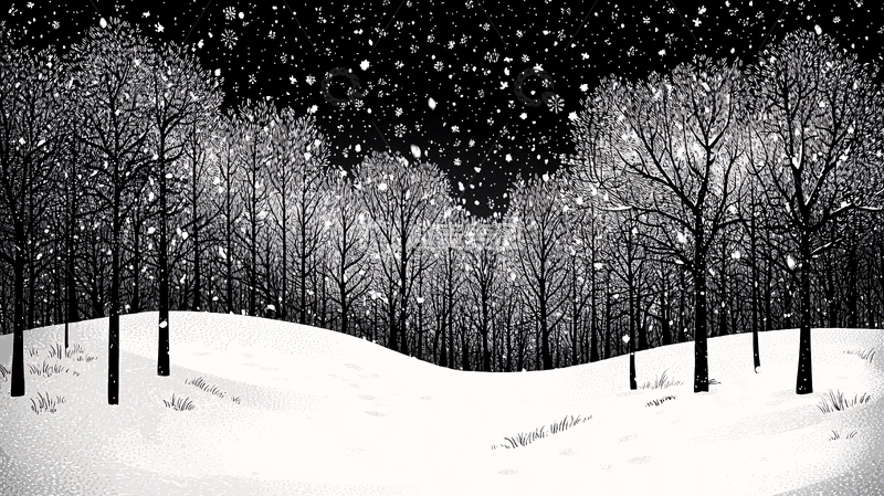 高清大图下载【趣麦麦图】黑夜雪景树林