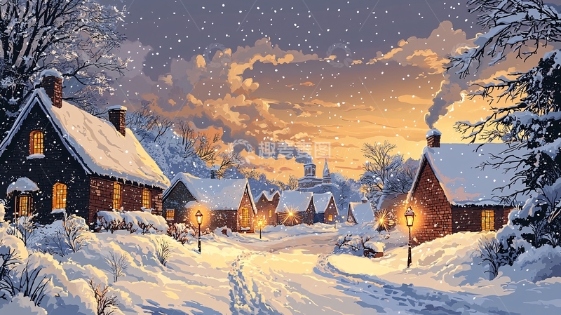 高清大图下载【趣麦麦图】雪夜小镇