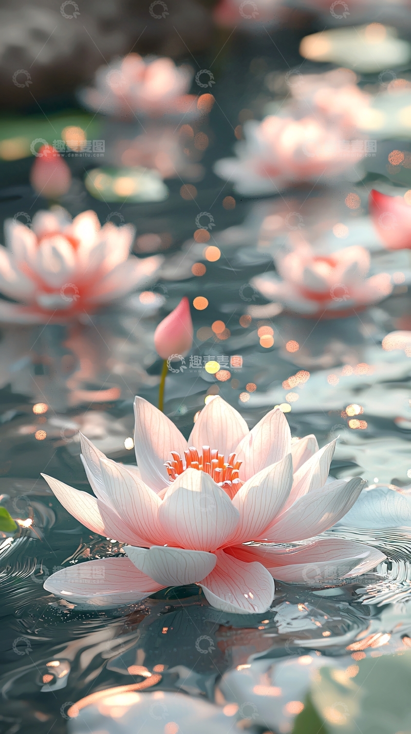 高清大图下载【趣麦麦图】粉嫩莲花水中盛开