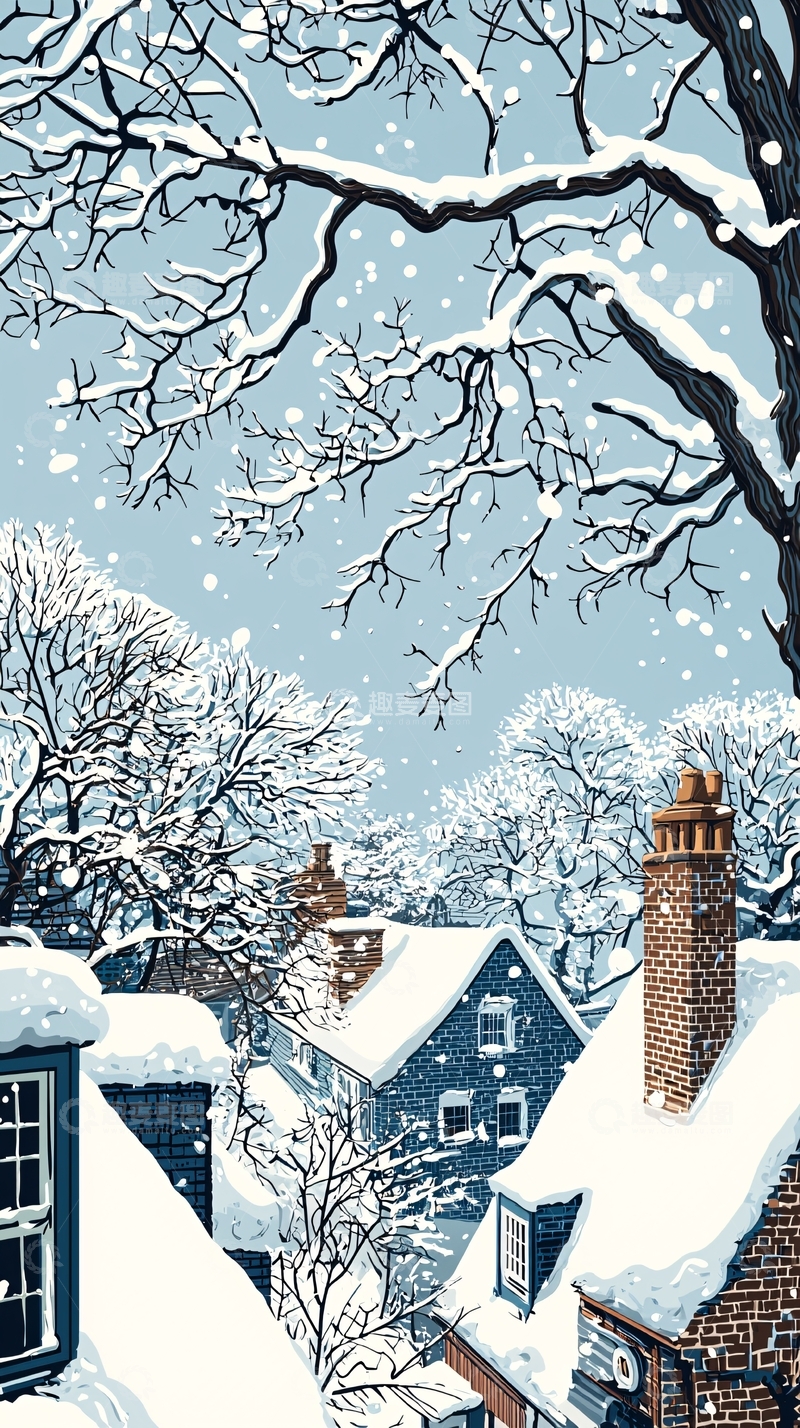高清大图下载【趣麦麦图】冬日雪景小镇