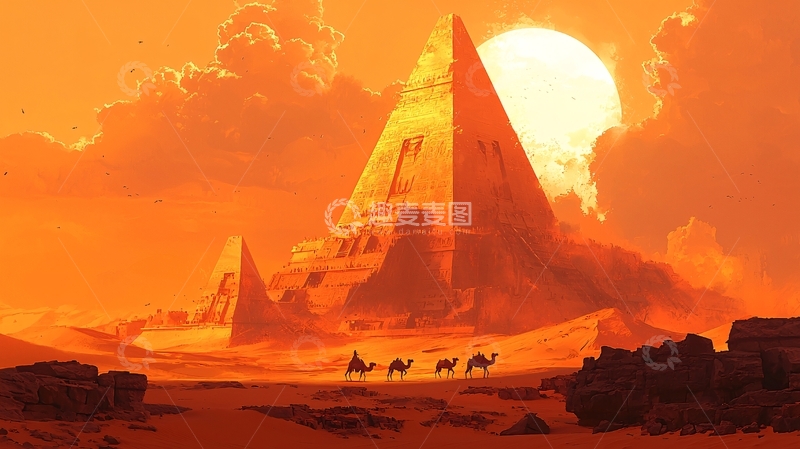 高清大图下载【趣麦麦图】沙漠中的金字塔