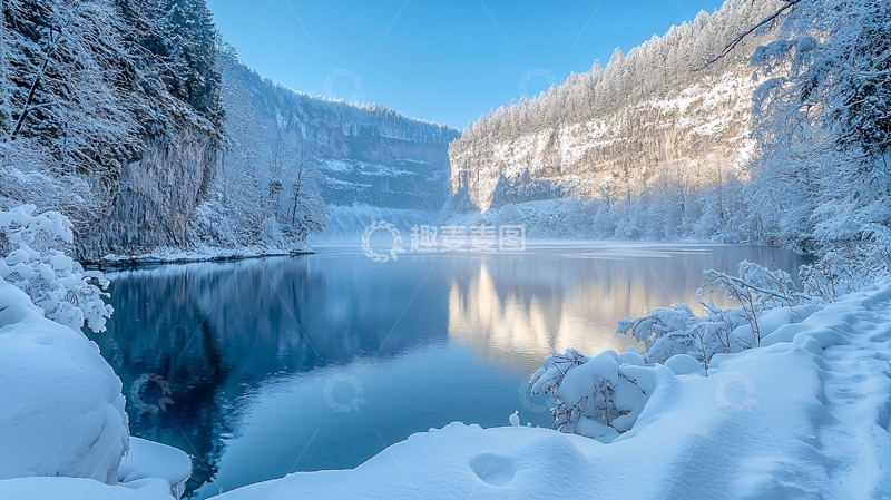 高清大图下载【趣麦麦图】冰雪覆盖的山谷湖泊