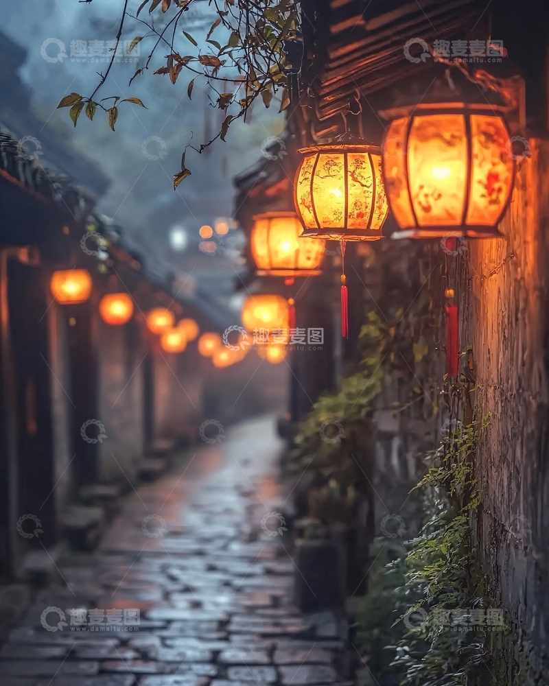 高清大图下载【趣麦麦图】古镇夜景