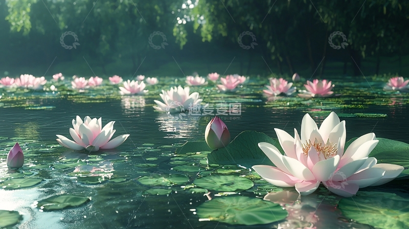 高清大图下载【趣麦麦图】清晨荷塘盛开的莲花