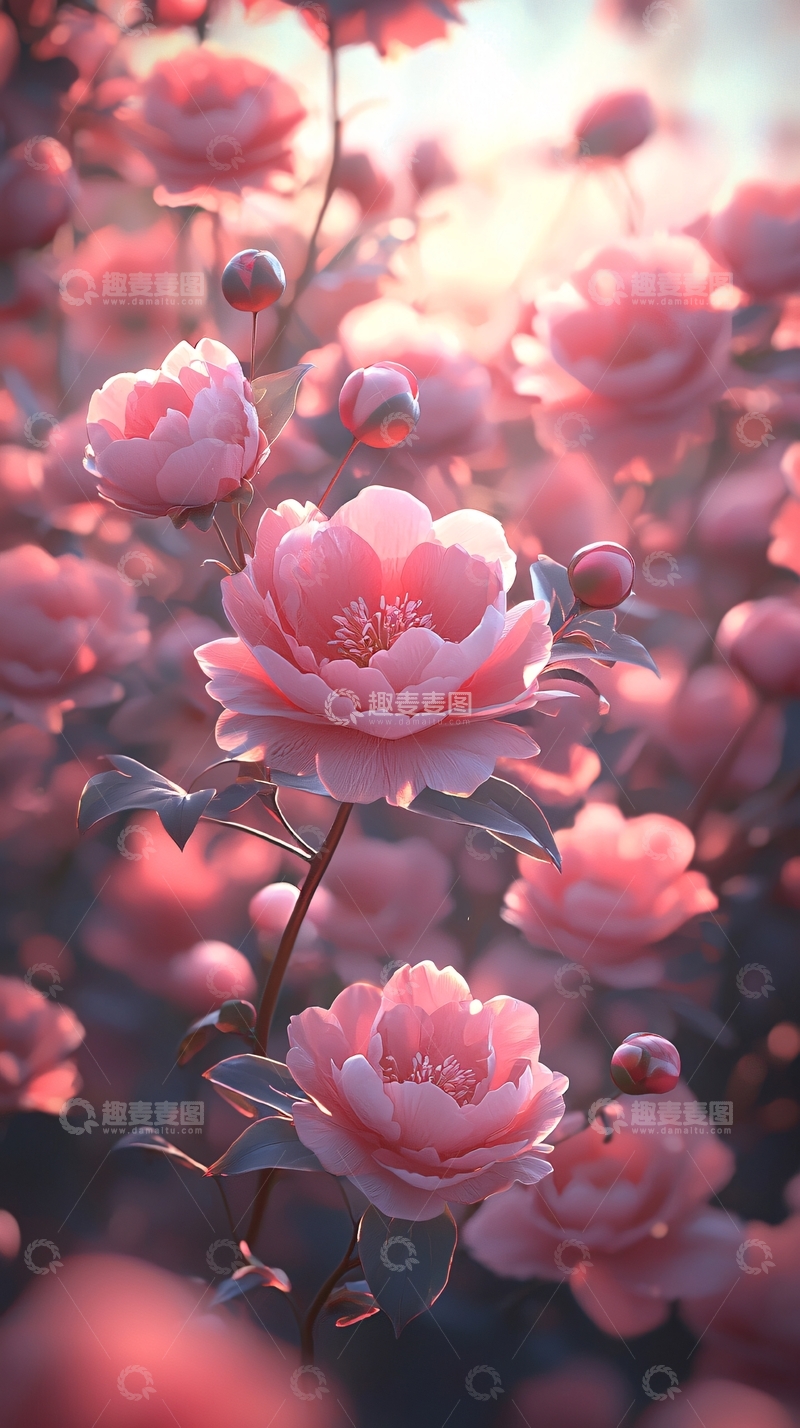 高清大图下载【趣麦麦图】粉色山茶花田