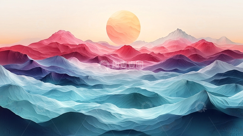 高清大图下载【趣麦麦图】彩色山脉日出