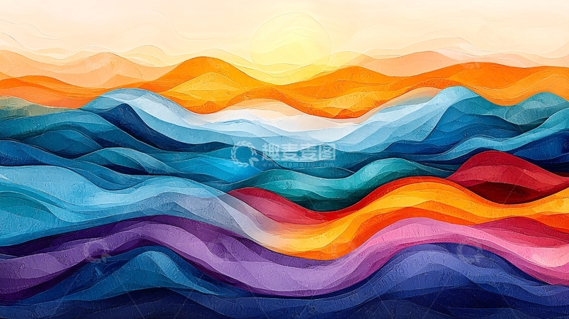 高清大图下载【趣麦麦图】抽象山峦日出