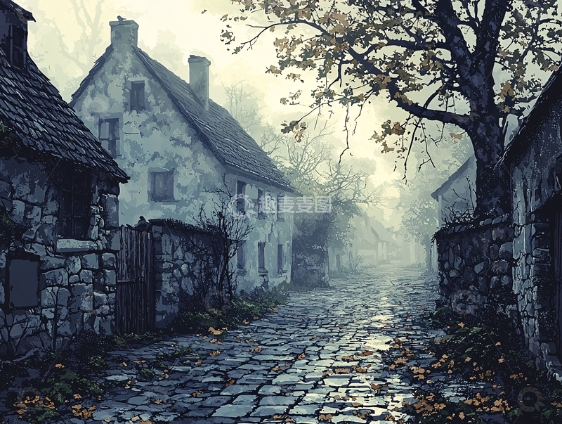 高清大图下载【趣麦麦图】雾气弥漫的古老村庄