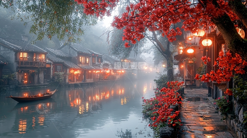 高清大图下载【趣麦麦图】雾气朦胧的江南水乡
