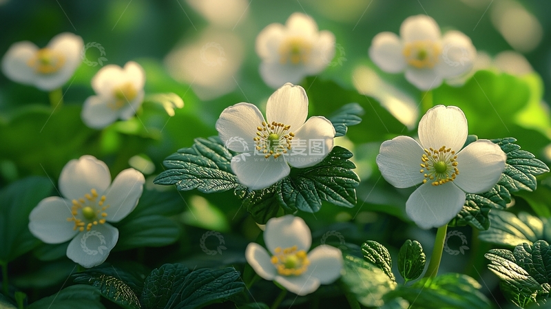 高清大图下载【趣麦麦图】阳光下的白色草莓花
