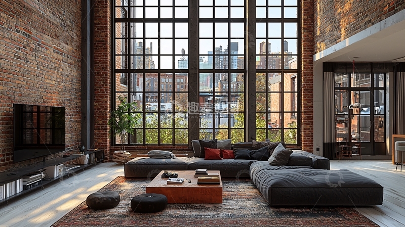 高清大图下载【趣麦麦图】loft风格客厅
