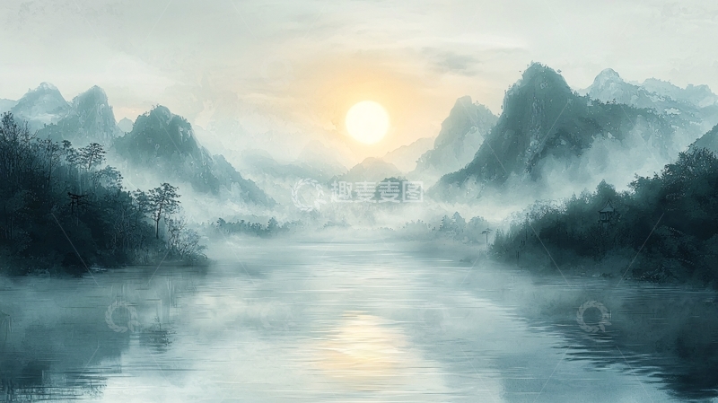 高清大图下载【趣麦麦图】水墨山水画733