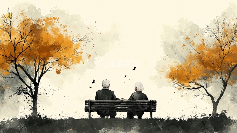 高清大图下载【趣麦麦图】公园长椅上相依的老人