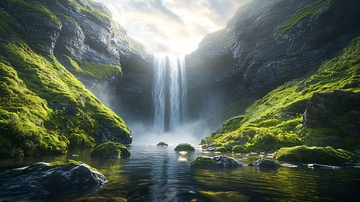 峡谷瀑布绿色植被