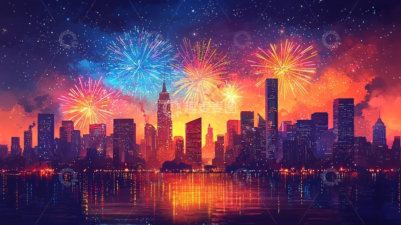 高清大图下载【趣麦麦图】夜空下城市烟火秀