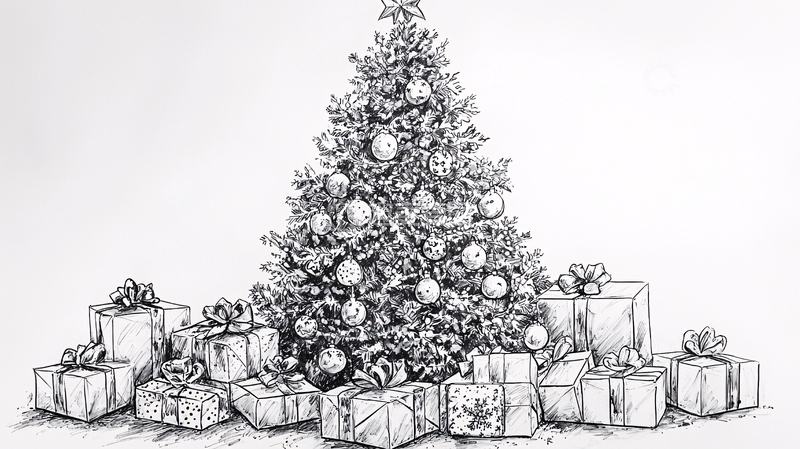 高清大图下载【趣麦麦图】黑白手绘圣诞树