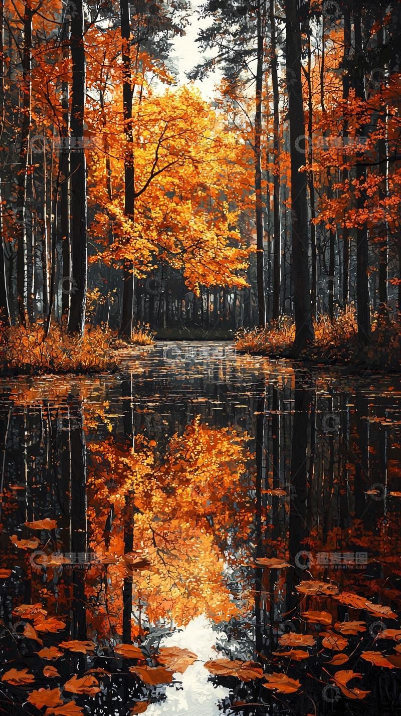 高清大图下载【趣麦麦图】秋季森林湖泊倒影