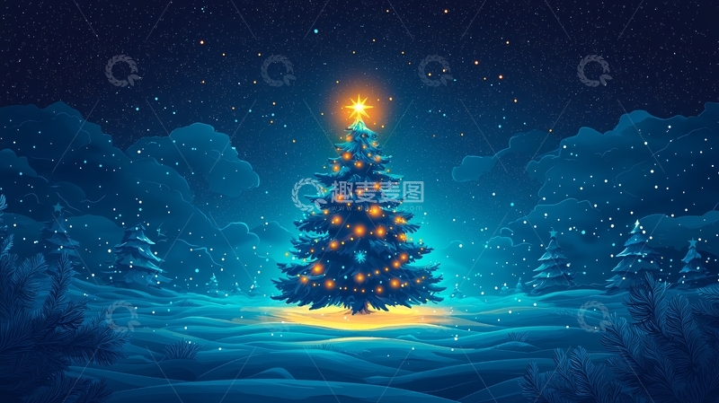 高清大图下载【趣麦麦图】蓝色圣诞树
