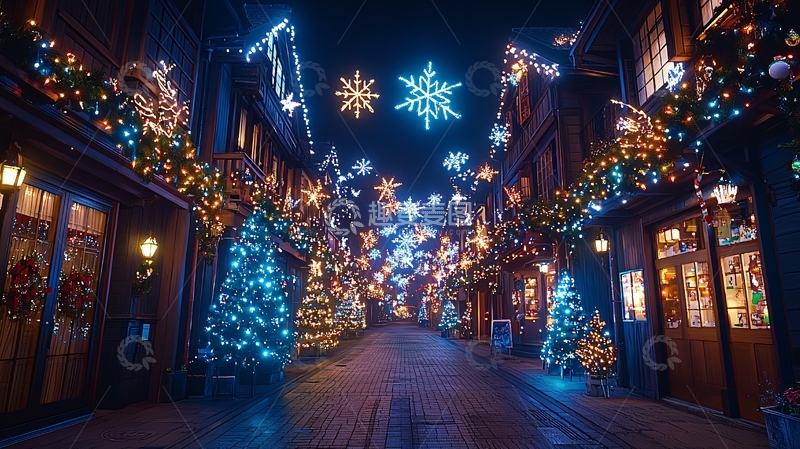 高清大图下载【趣麦麦图】夜晚圣诞街景