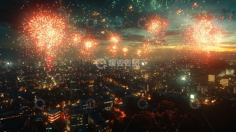 高清大图下载【趣麦麦图】夜空中绽放的绚丽烟火