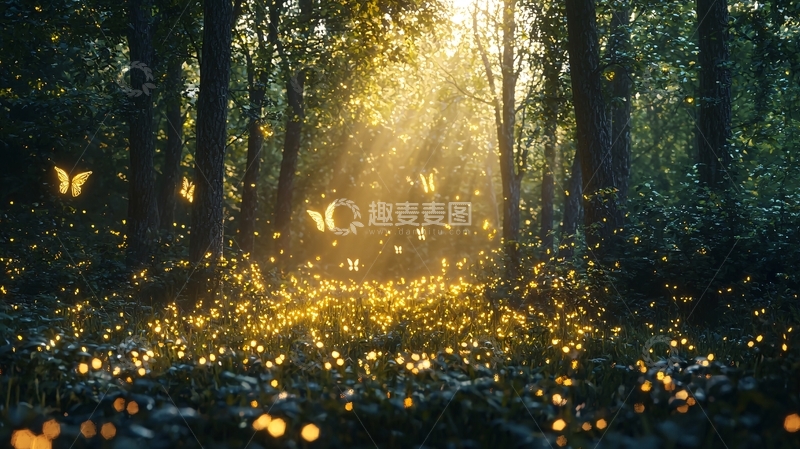 高清大图下载【趣麦麦图】森林黄昏光线