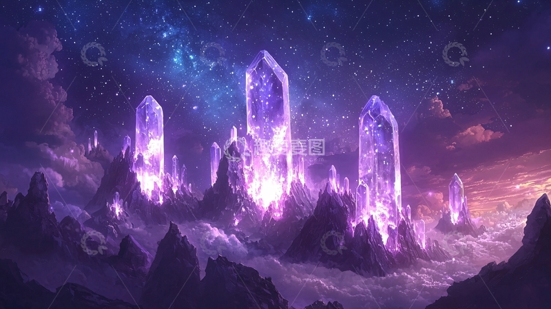 高清大图下载【趣麦麦图】紫色水晶山峰