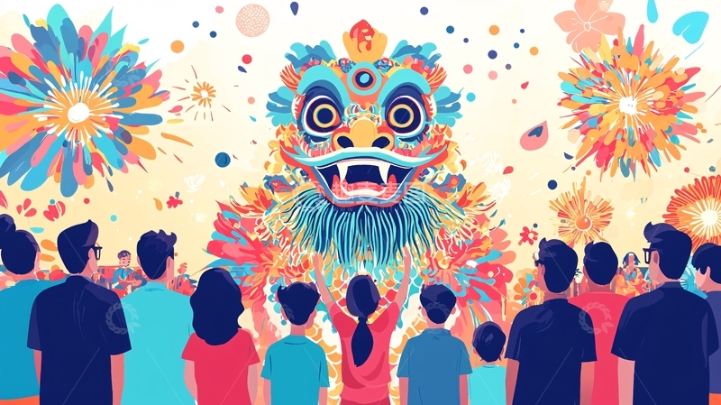 高清大图下载【趣麦麦图】-彩色舞狮表演