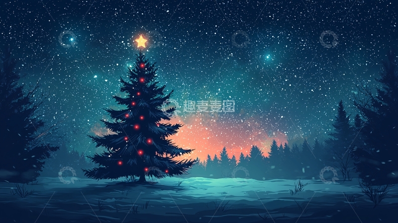 高清大图下载【趣麦麦图】星空下的圣诞树