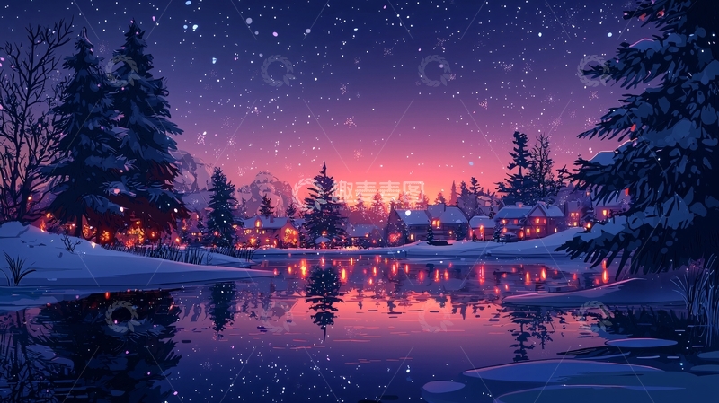 高清大图下载【趣麦麦图】雪夜小镇