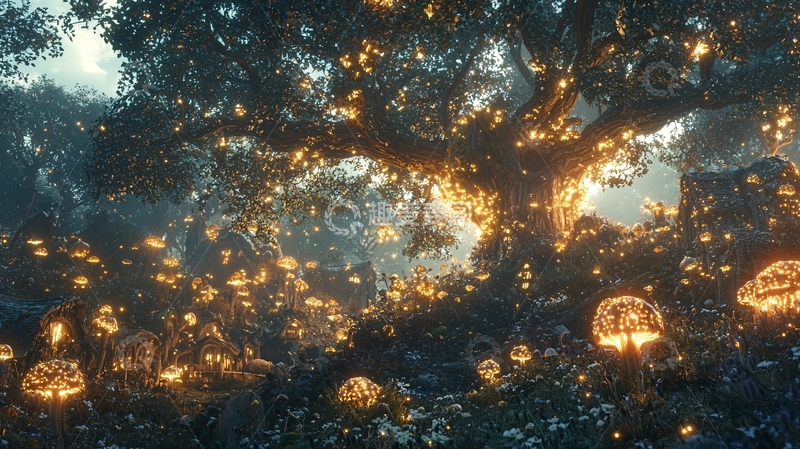 高清大图下载【趣麦麦图】发光蘑菇森林