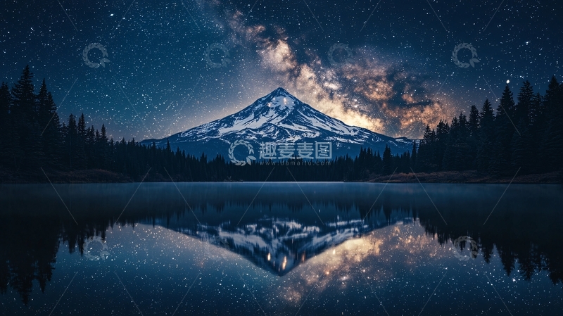 高清大图下载【趣麦麦图】星空下的雪山倒影