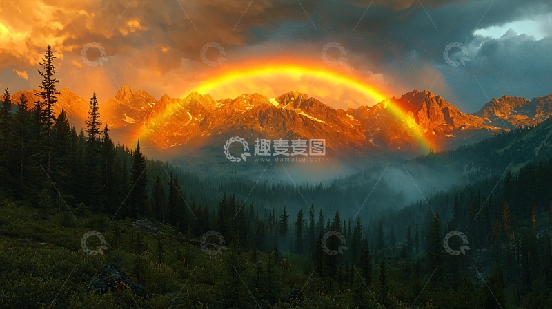 高清大图下载【趣麦麦图】山脉彩虹日落景色