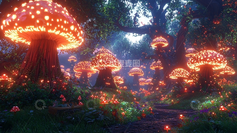 高清大图下载【趣麦麦图】发光蘑菇森林