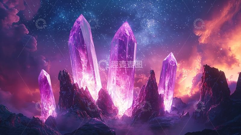 高清大图下载【趣麦麦图】发光的紫色水晶簇
