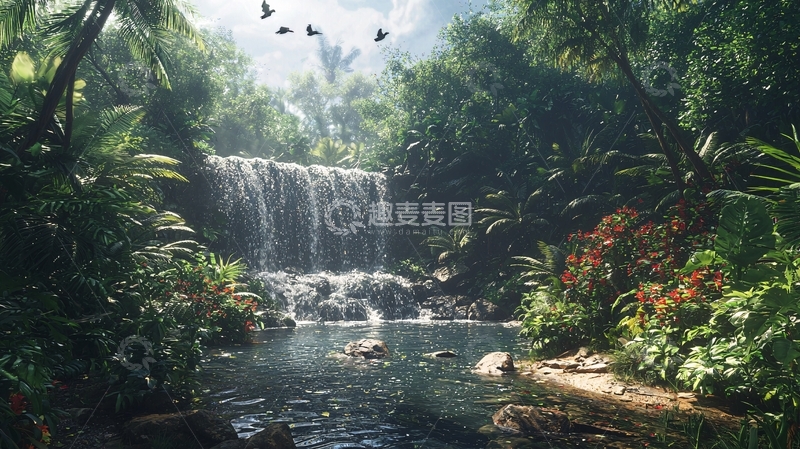 高清大图下载【趣麦麦图】热带雨林瀑布