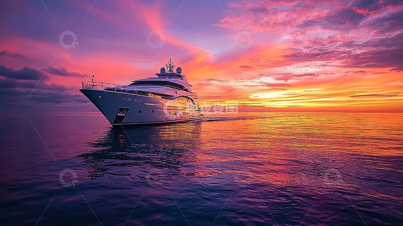 高清大图下载【趣麦麦图】夕阳下豪华游艇